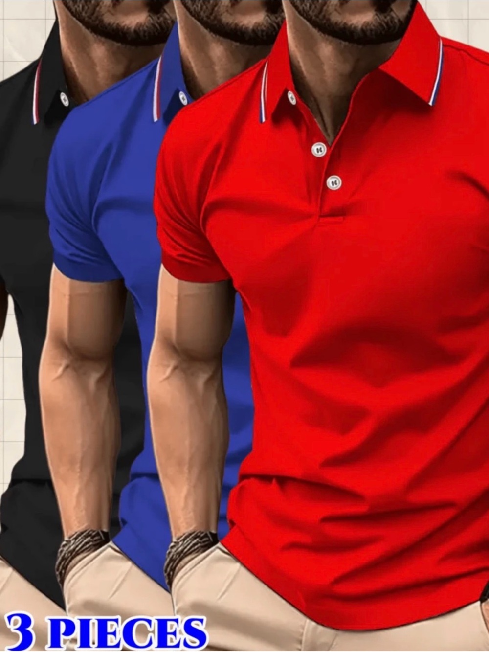 Classic Men's Polo Shirt - Red, Blue, Black (3-Pack)